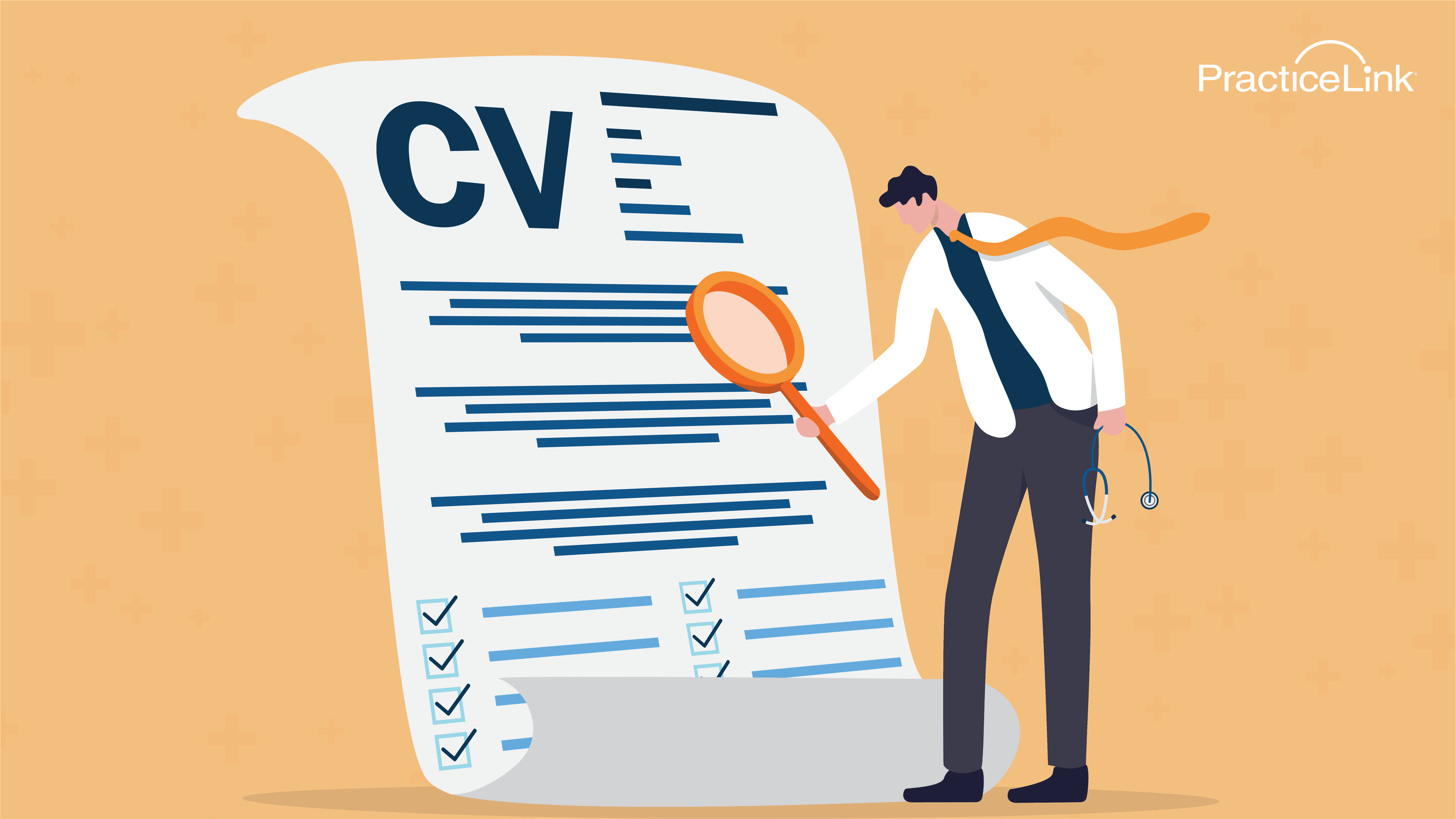 A physician exploring the details of his completed CV.