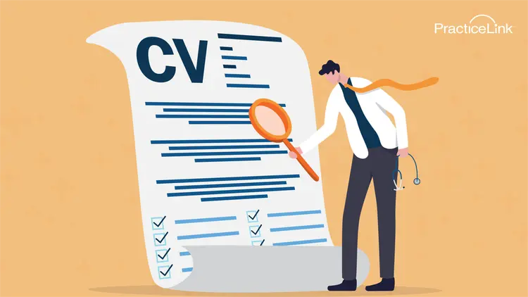 A physician exploring the details of his completed CV.