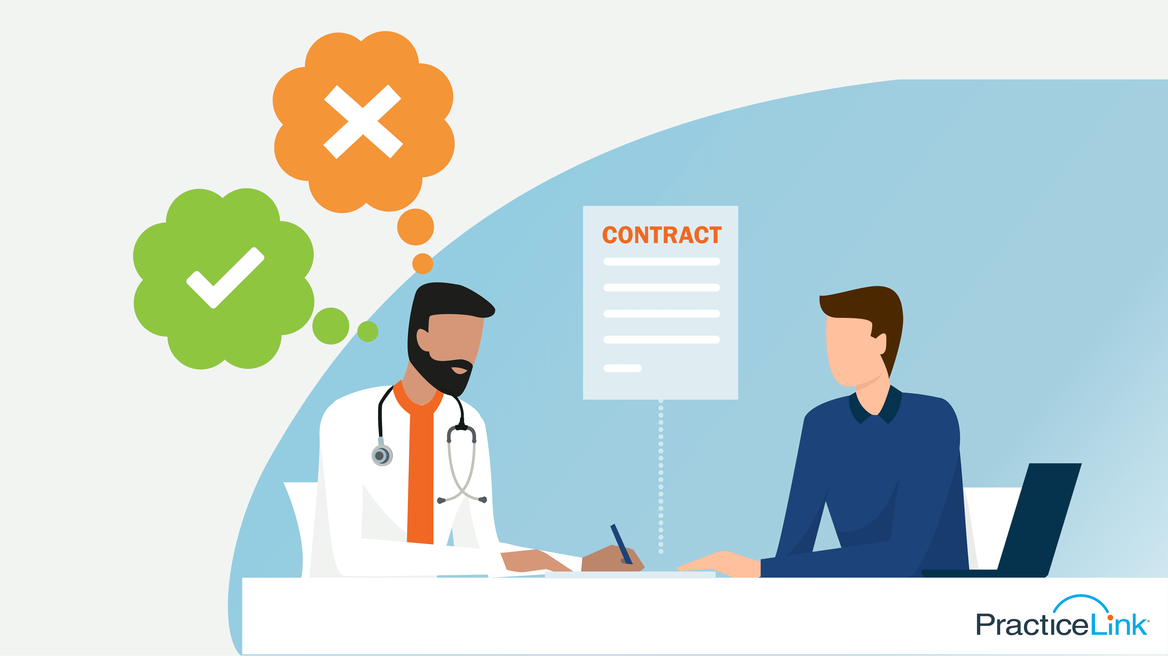 Physician meeting with a recruiter reviewing what should be included and omited from a physician contract