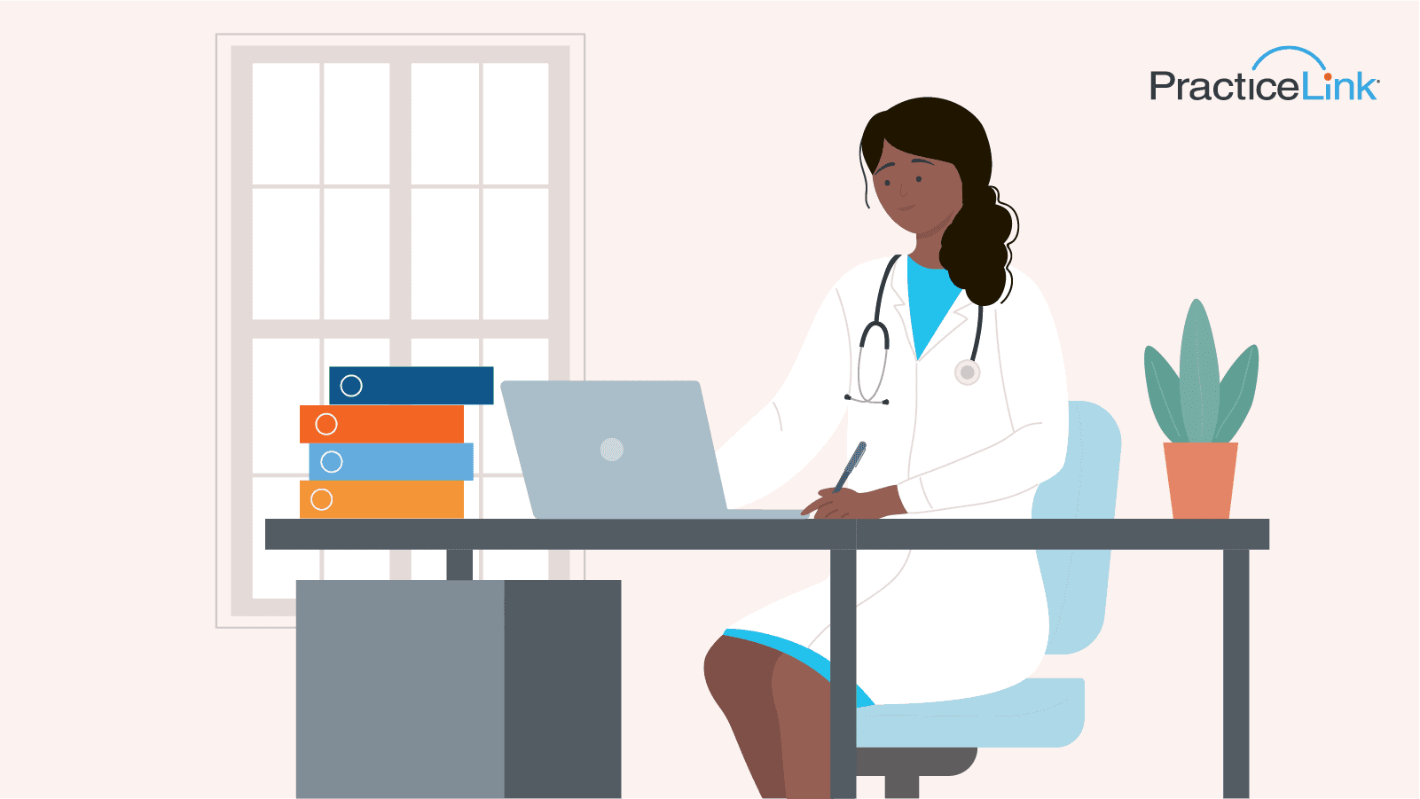 Animated image of physician preparing for medical board.