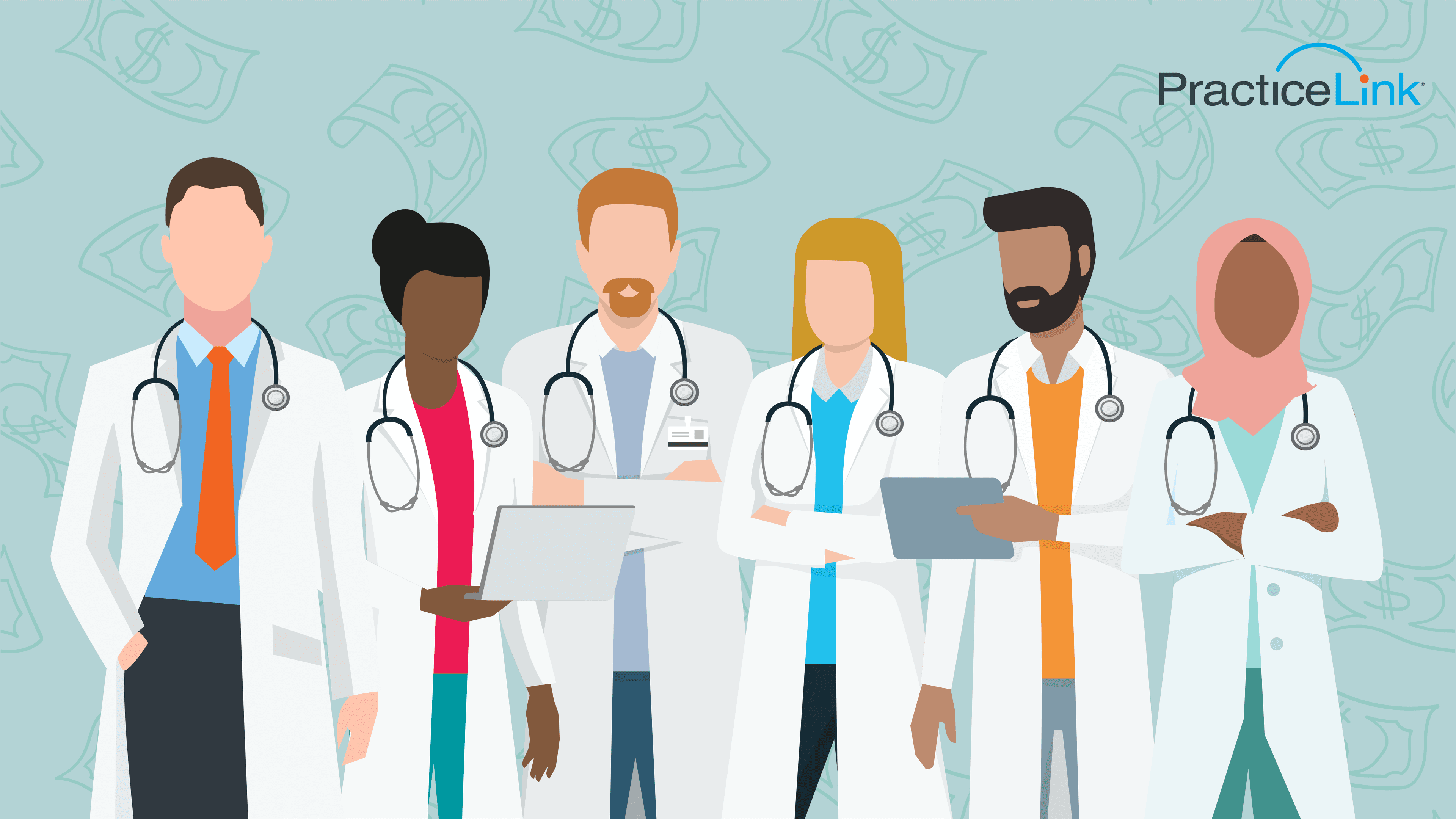 Animated image of physicians pondering which doctor makes the most money.