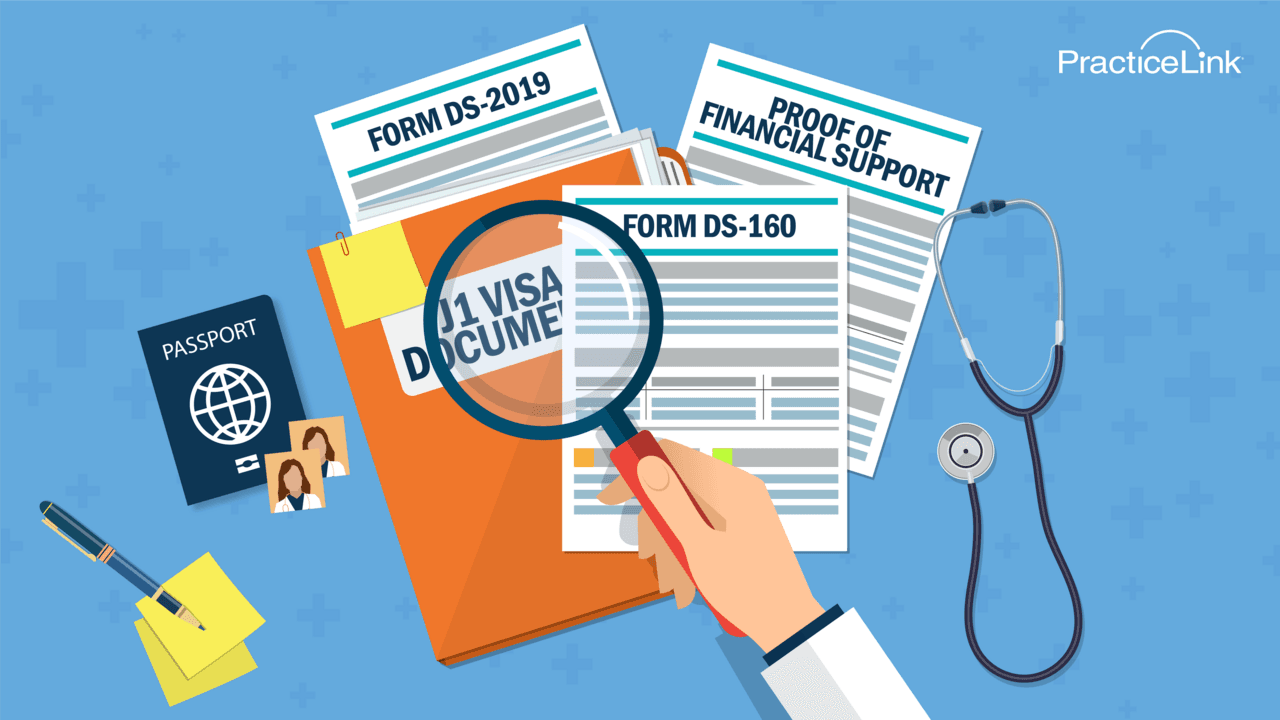 A collection of possible requirements for a J1 Visa, including Form DS-2019, Proof of Financial Support and Form DS-160.