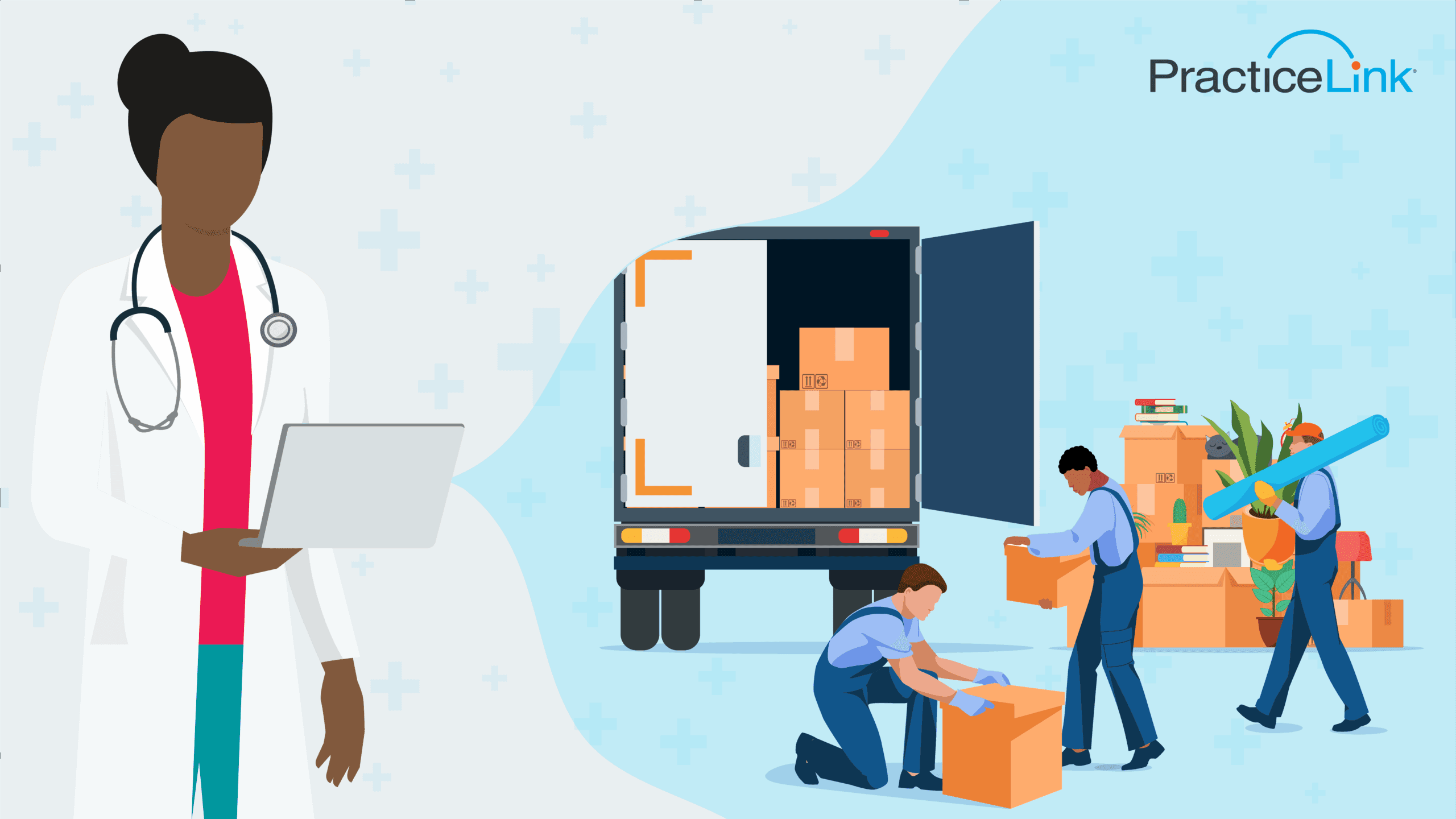 A physician standing by a moving truck calculating physician moving expenses.