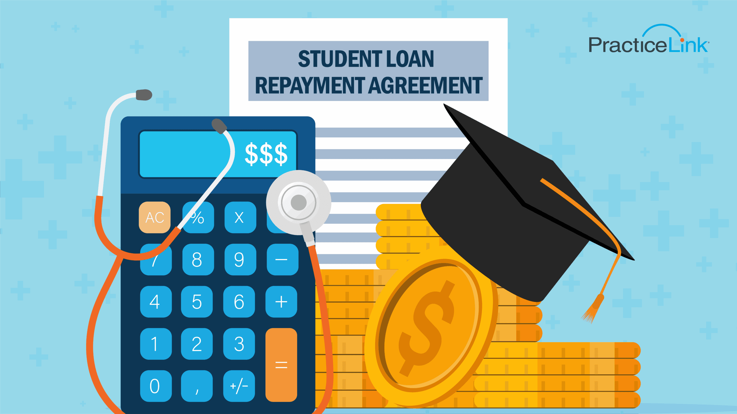 A copy of a student loan repayment agreement and images regarding average medical school monthly payment.