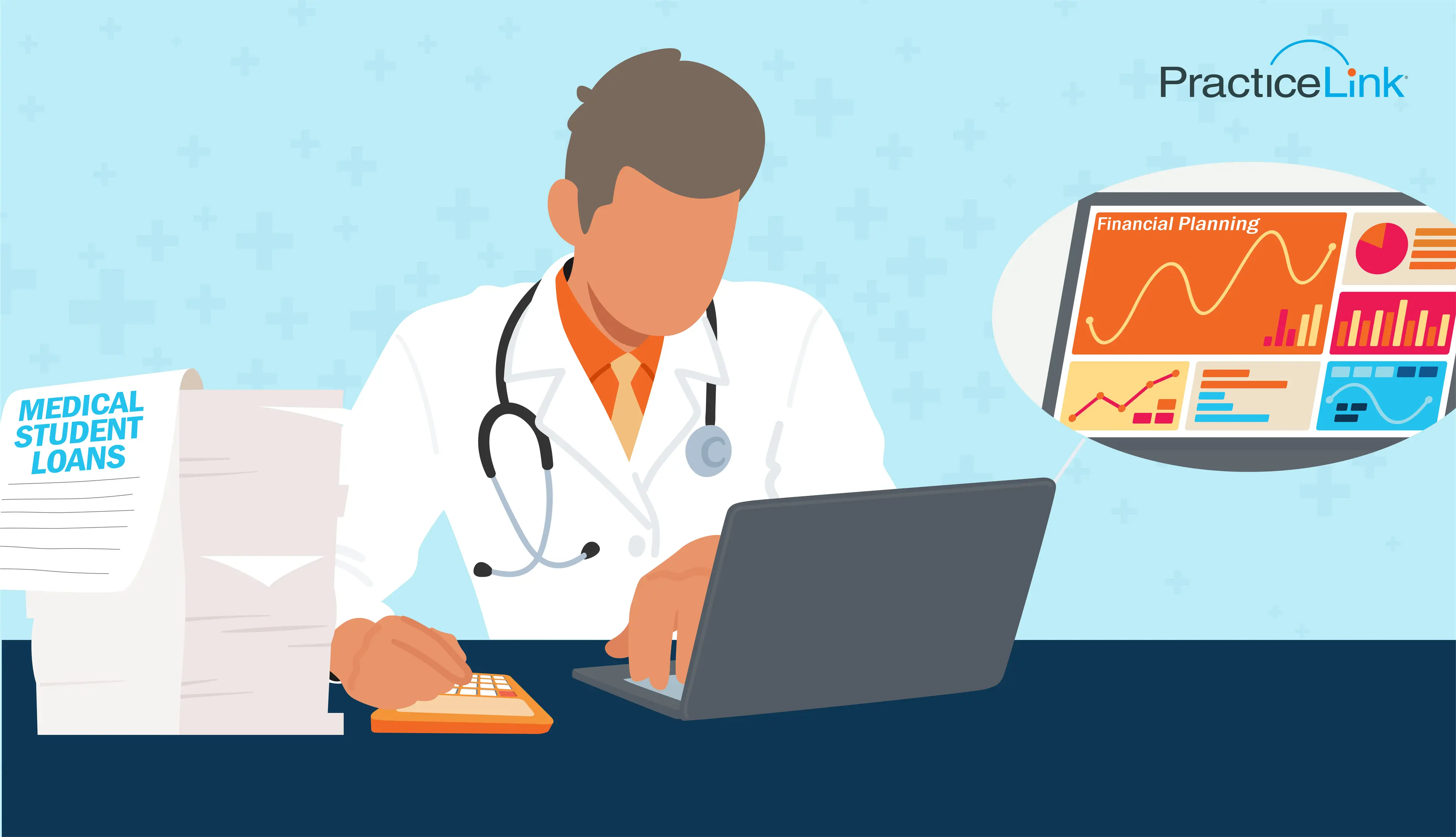 A physician checking to see the average age that doctors pay off debt.