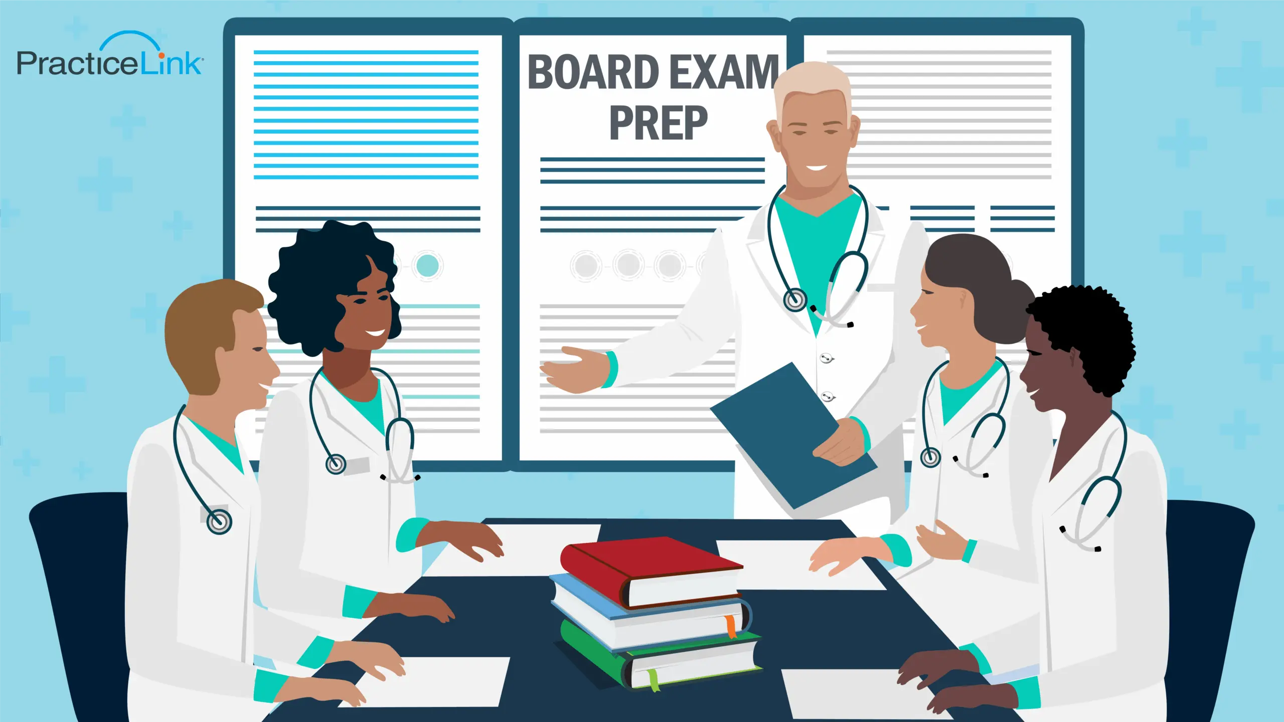 A physician explaining the medical board pass rate by specialty.