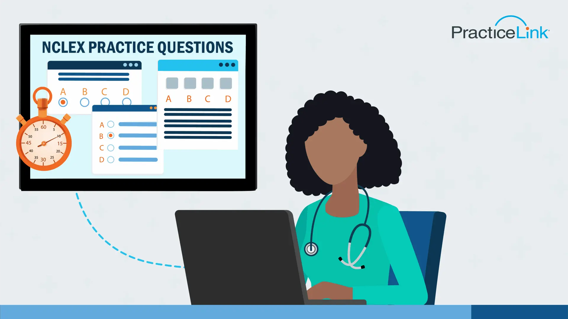 A physician sitting at a laptop trying to find out which NCLEX question bank is best.